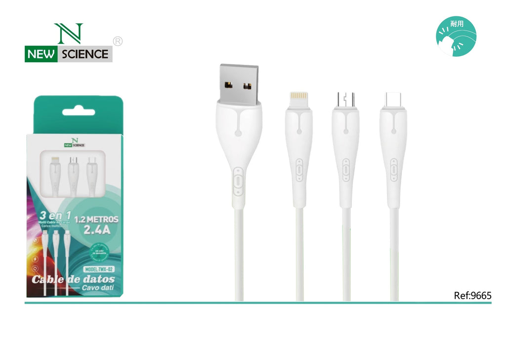 3in1 USB Cable to iPhone/Type C/Micro 3A TWX-02