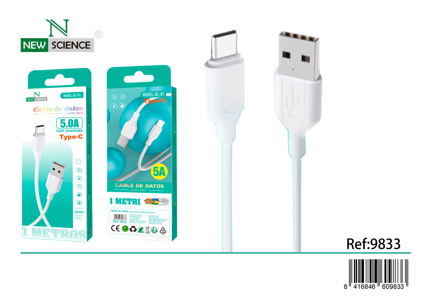 Cabo USB para Tipo C 5A 1M SE-01