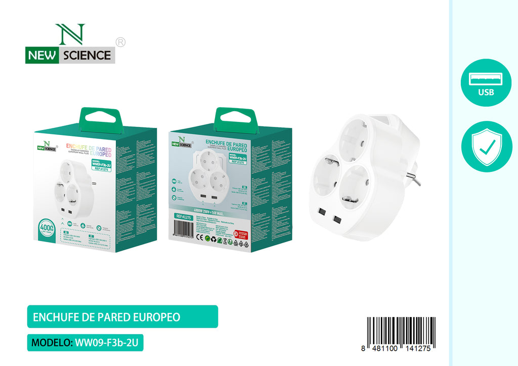 Thief Triple Wall Socket with 2USB WW09-F3b-2U