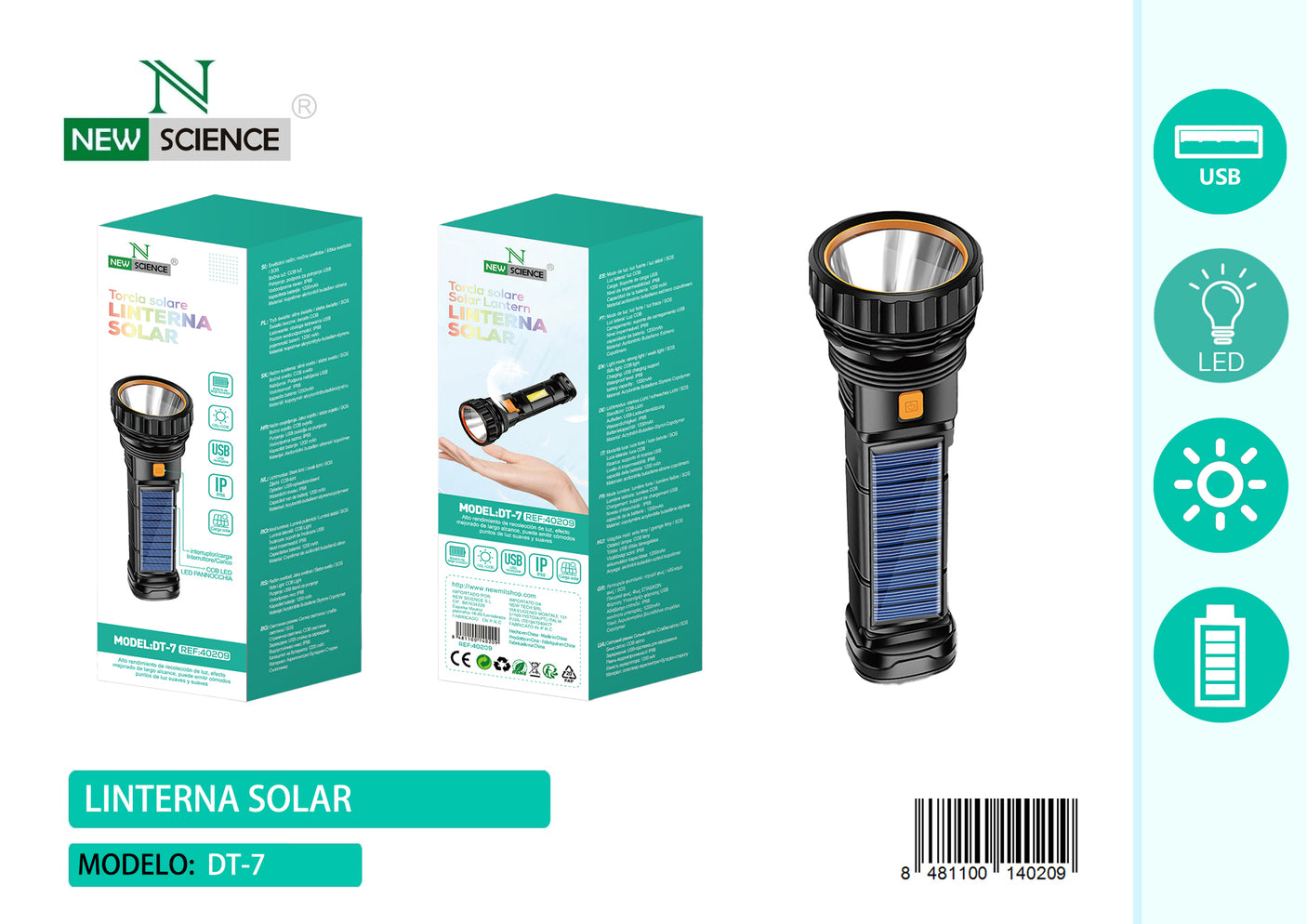 Linterna LED Solar DT-7