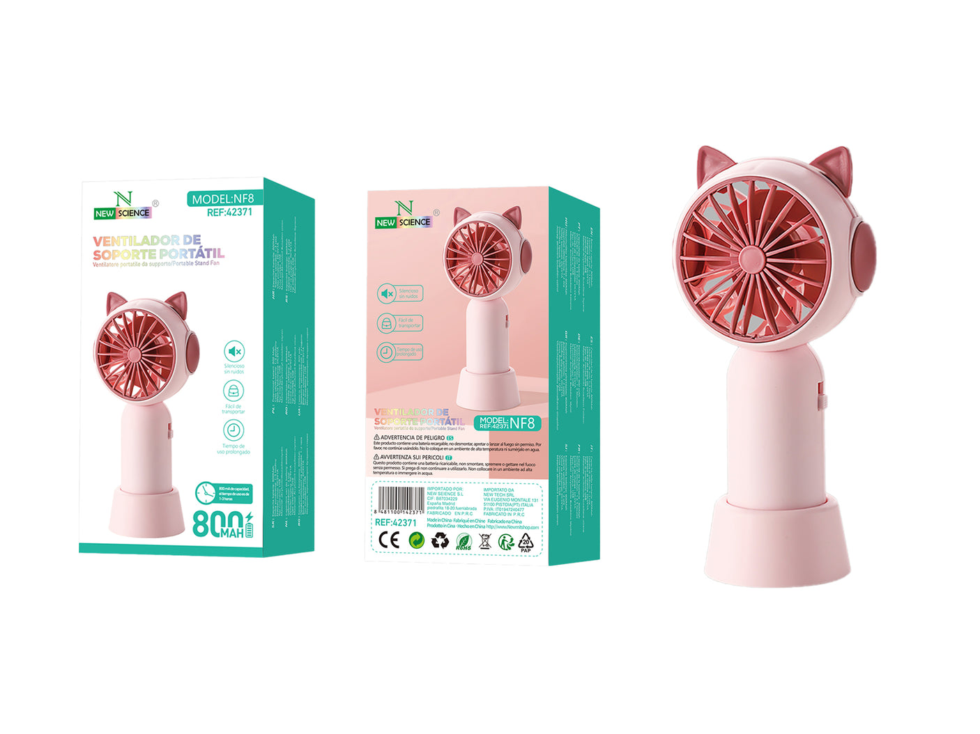 Ventilador portátil recargable por USB con diseño de gato  NF8