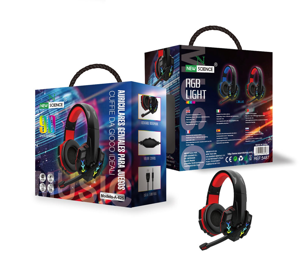 RGB LED Gaming Headphones with USB Cable A-625