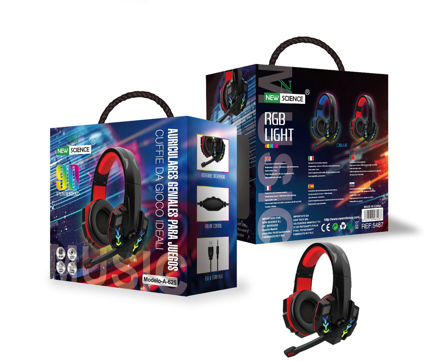 Fones de ouvido para jogos LED RGB com cabo USB A-625